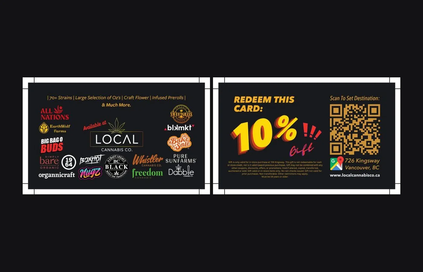 Both faces of an introductory gift card used to reach new customers.
